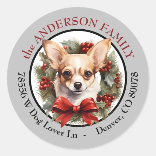 Chihuahua Dog Christmas  Return Address Classic Round Sticker