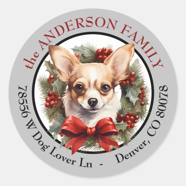 Chihuahua Dog Christmas  Return Address Classic Round Sticker (Front)