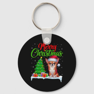 Chihuahua Dog Christmas Tree Lights Xmas Chihuahua Keychain