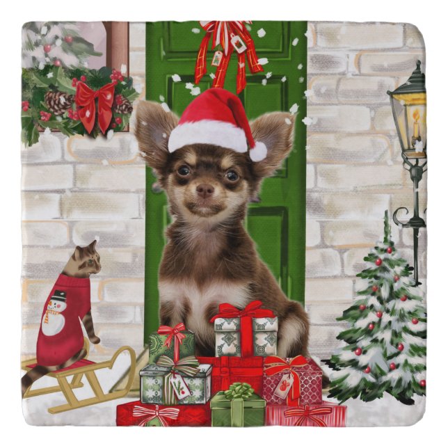 Chihuahua Dog Christmas  Trivet (Front)