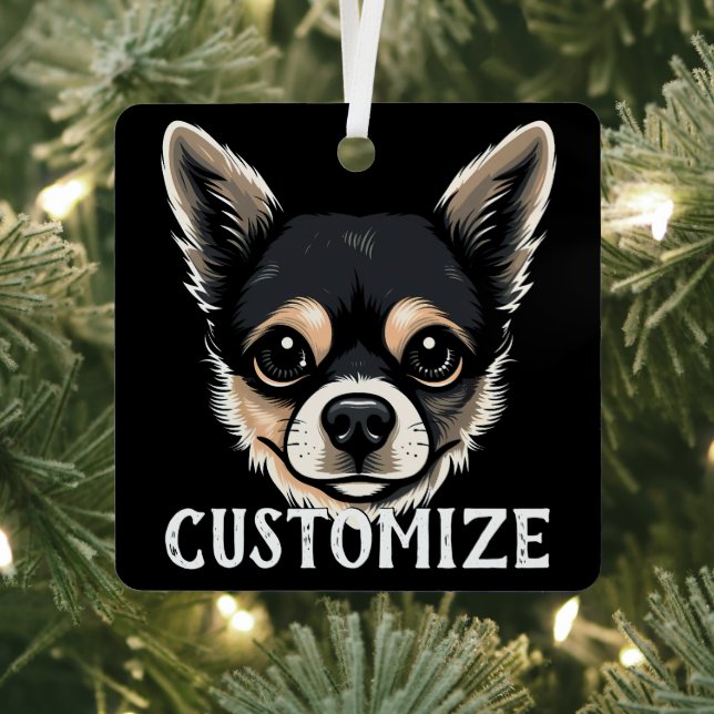 Chihuahua Dog Custom Name Memorial Christmas Metal Ornament (Insitu)