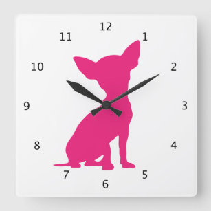 Chihuahua dog cute beautiful pink silhouette square wall clock