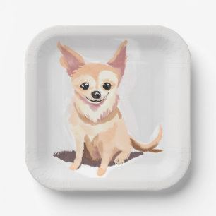 Chihuahua Dog   Cute Dog Pet Puppy Watercolor Paper Plates