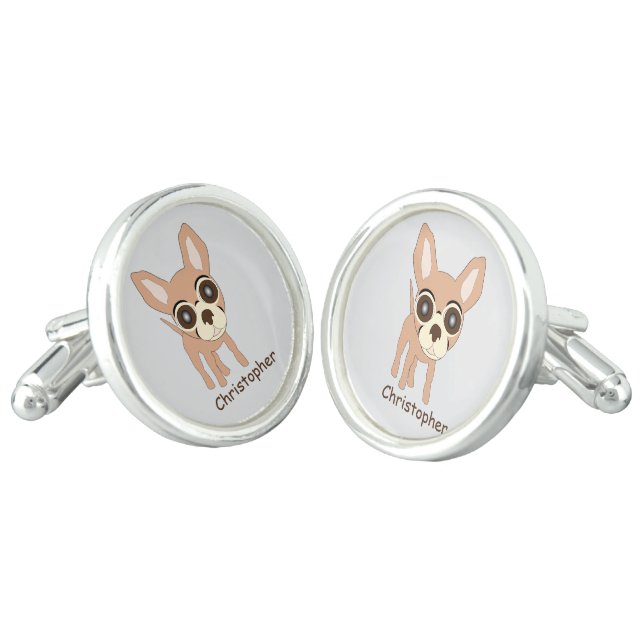 Chihuahua Dog Design Personalised Cufflinks (Angled)