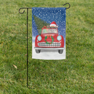 Chihuahua Dog Driving Car In Snow Christmas Garden Flag