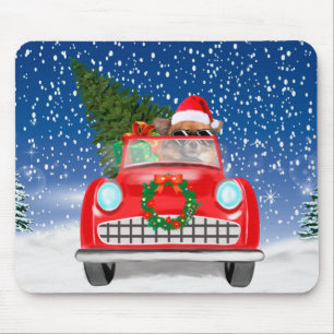 Chihuahua Dog Driving Car In Snow Christmas Mouse Pad