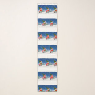  Chihuahua Dog Driving Car In Snow Christmas  Scarf