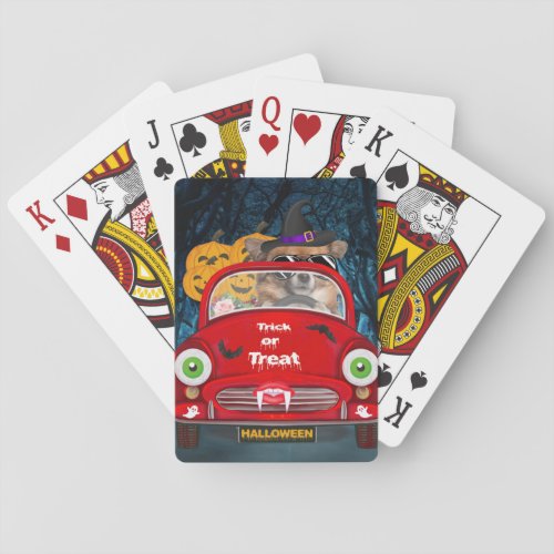 Chihuahua Dog Driving Car Scary Halloween Playing Cards