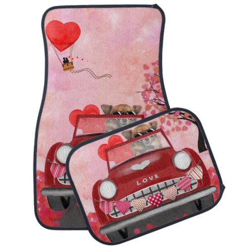 Chihuahua Dog Driving Car with Hearts Valentines  Car Floor Mat