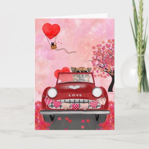 Chihuahua Dog Driving Car with Hearts Valentines Card