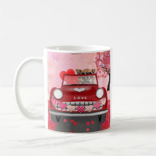 Chihuahua Dog Driving Car with Hearts Valentine's Coffee Mug