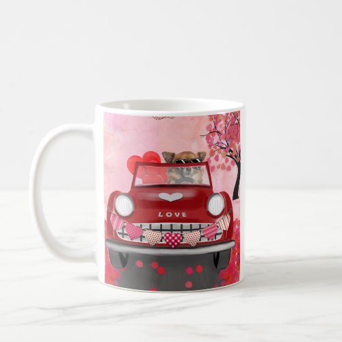 Chihuahua Dog Driving Car with Hearts Valentines  Coffee Mug