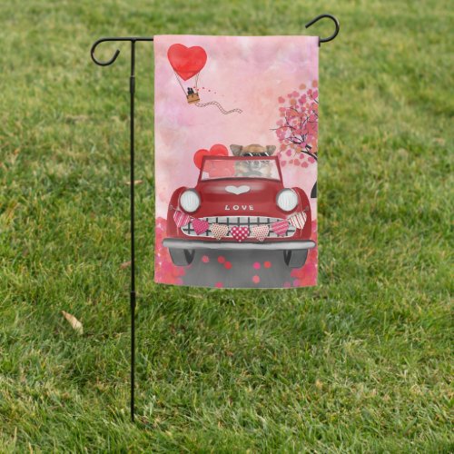 Chihuahua Dog Driving Car with Hearts Valentines  Garden Flag