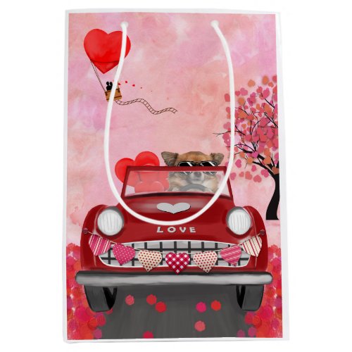 Chihuahua Dog Driving Car with Hearts Valentines  Medium Gift Bag