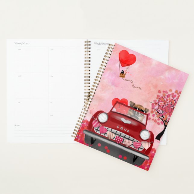 Chihuahua Dog Driving Car with Hearts Valentine's  Planner (Display)