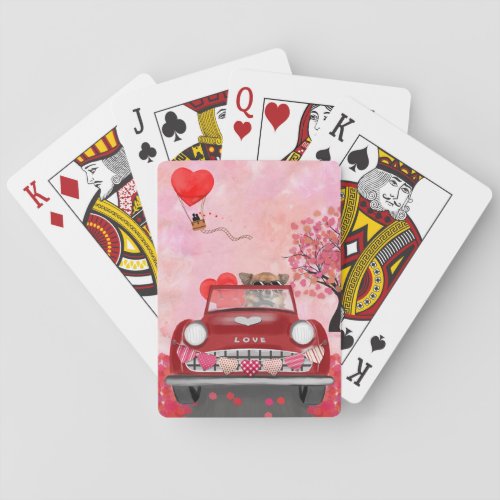 Chihuahua Dog Driving Car with Hearts Valentines Poker Cards