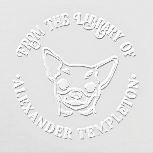 Chihuahua Dog Face “From the Library of” Book Name Embosser