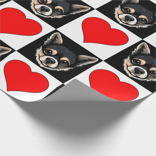 Chihuahua Dog Face Heart Pattern Cute Puppy Gift Wrapping Paper