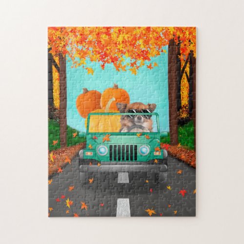 Chihuahua Dog Fall Pumpkin  Jigsaw Puzzle