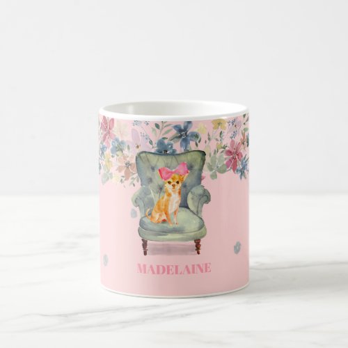 Chihuahua Dog Floral Pink Silver Personal Coffee Mug