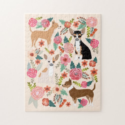 Chihuahua Dog Florals Jigsaw Puzzle