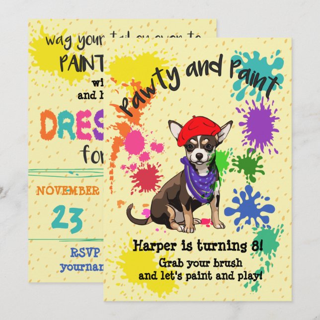 Chihuahua Dog Fun Art Birthday Party Invitation (Front/Back)