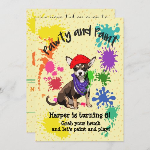 Chihuahua Dog Fun Art Birthday Party Invitation