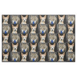 Chihuahua Dog Gray Tabby Cat With Blue Tie Pattern Fabric