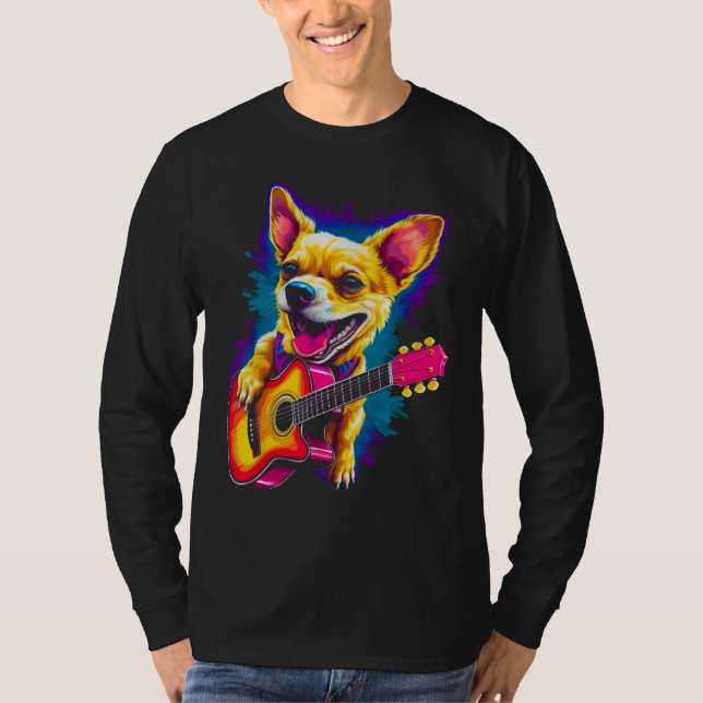 Chihuahua Dog Guitar T-Shirt (Front)