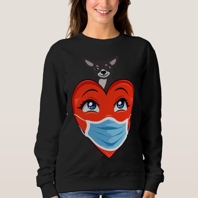 Chihuahua Dog Heart In Mask Valentines Day Womens  Sweatshirt (Front)