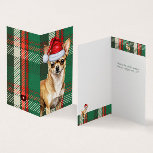 Chihuahua Dog Holiday Green Plaid Christmas Card
