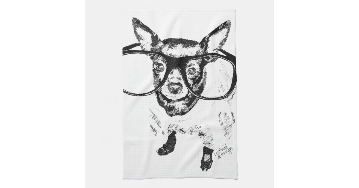 Chihuahua Dog Illustration Drawing Kitchen Towel Zazzle Com