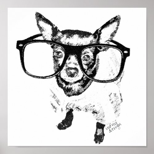 Chihuahua Dog Illustration Drawing Poster