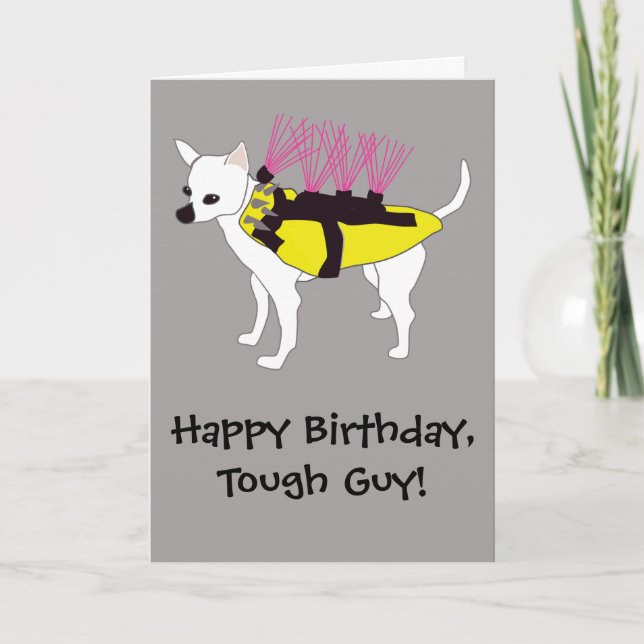 Chihuahua Dog in a Coyote Jacket Funny Birthday Card (Front)