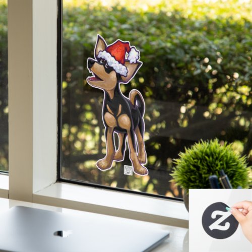 Chihuahua Dog in a Santa Hat Window Cling