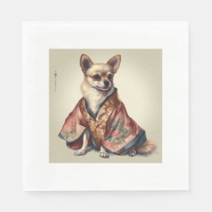 Chihuahua Dog In Japanese Kimono Robe Illustration Napkins