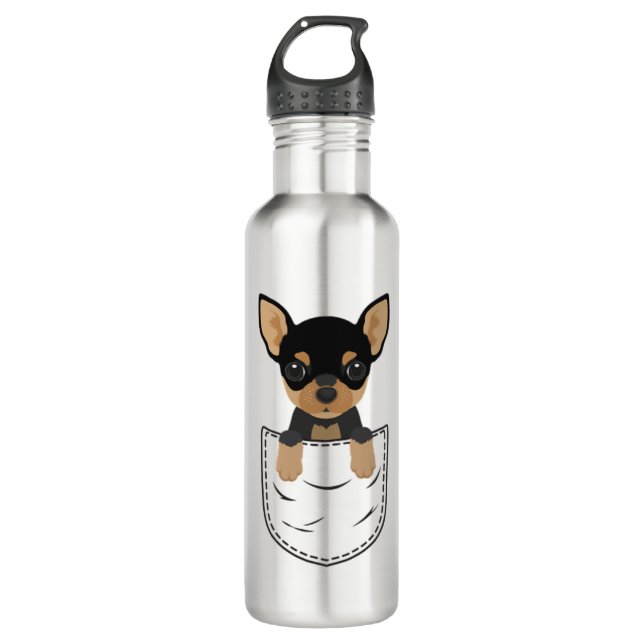 Chihuahua Dog in Pocket  Stainless Steel Water Bottle (Front)