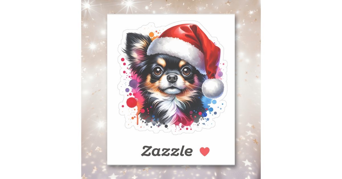 Chihuahua Dog in Santa Hat Christmas Sticker | Zazzle