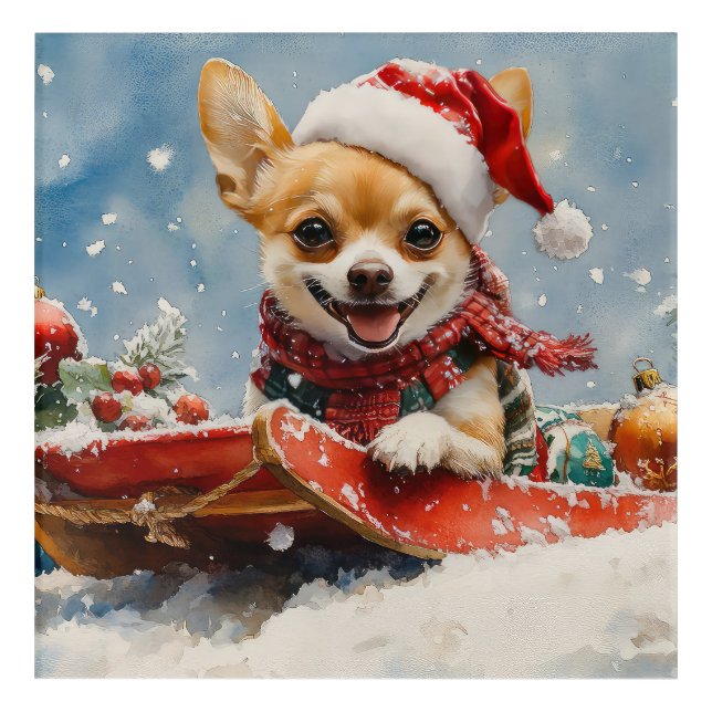 Chihuahua Dog in Sledge Let it Snow Christmas Acrylic Print (Front)