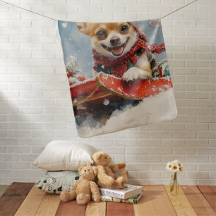 Chihuahua Dog in Sledge Let it Snow Christmas Baby Blanket
