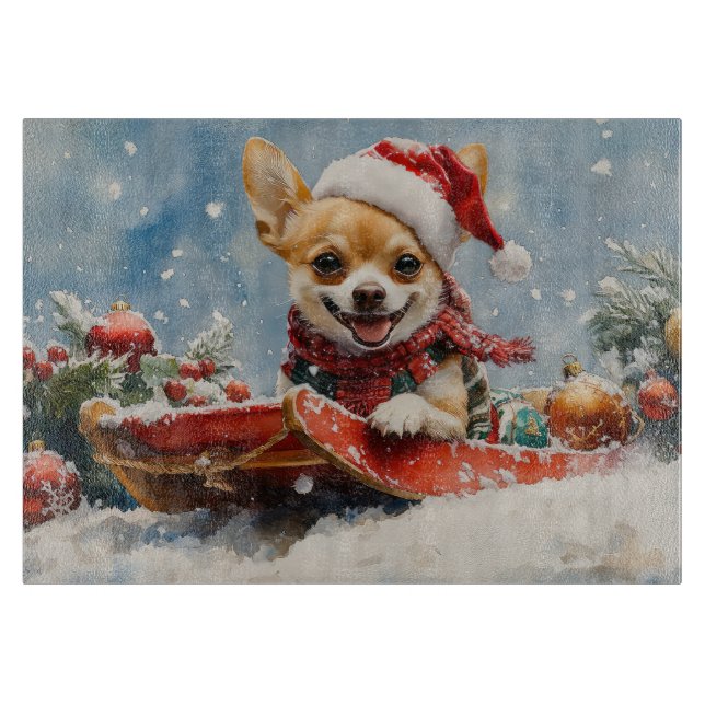 Chihuahua Dog in Sledge Let it Snow Christmas Cutting Board (Front)