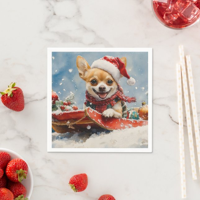 Chihuahua Dog in Sledge Let it Snow Christmas Napkins (Insitu)