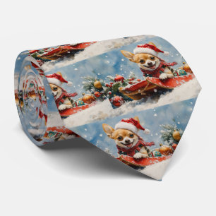 Chihuahua Dog in Sledge Let it Snow Christmas Neck Tie