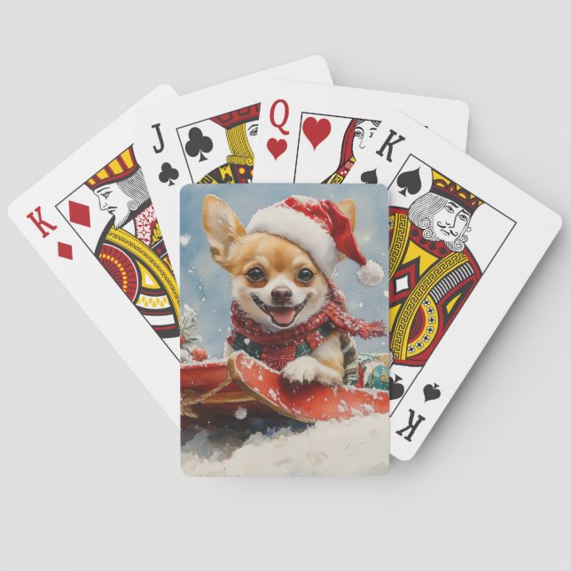 Chihuahua Dog in Sledge Let it Snow Christmas Poker Cards (Back)