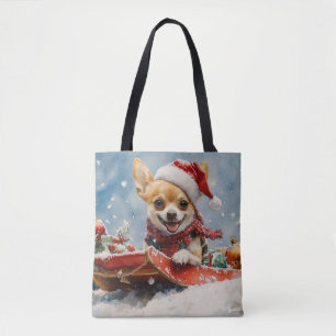 Chihuahua Dog in Sledge Let it Snow Christmas Tote Bag