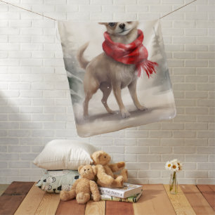 Chihuahua Dog in Snow Christmas  Baby Blanket