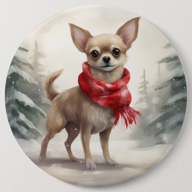 Chihuahua Dog in Snow Christmas  Button (Front)