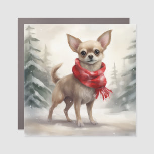 Chihuahua Dog in Snow Christmas Car Magnet