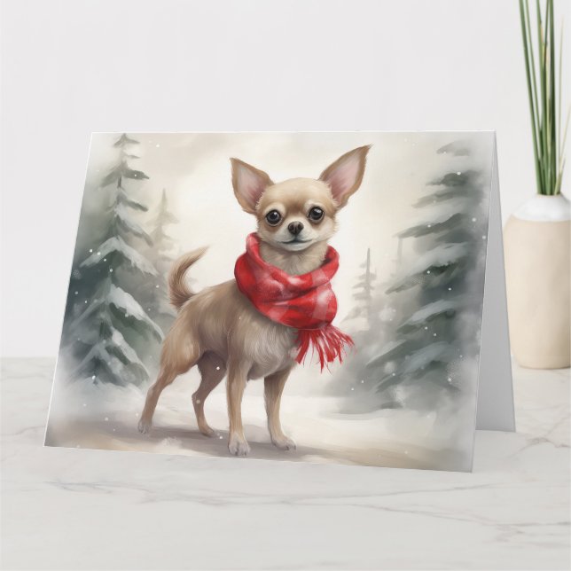 Chihuahua Dog in Snow Christmas  Card (Front)