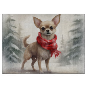 Chihuahua Dog in Snow Christmas Cutting Board